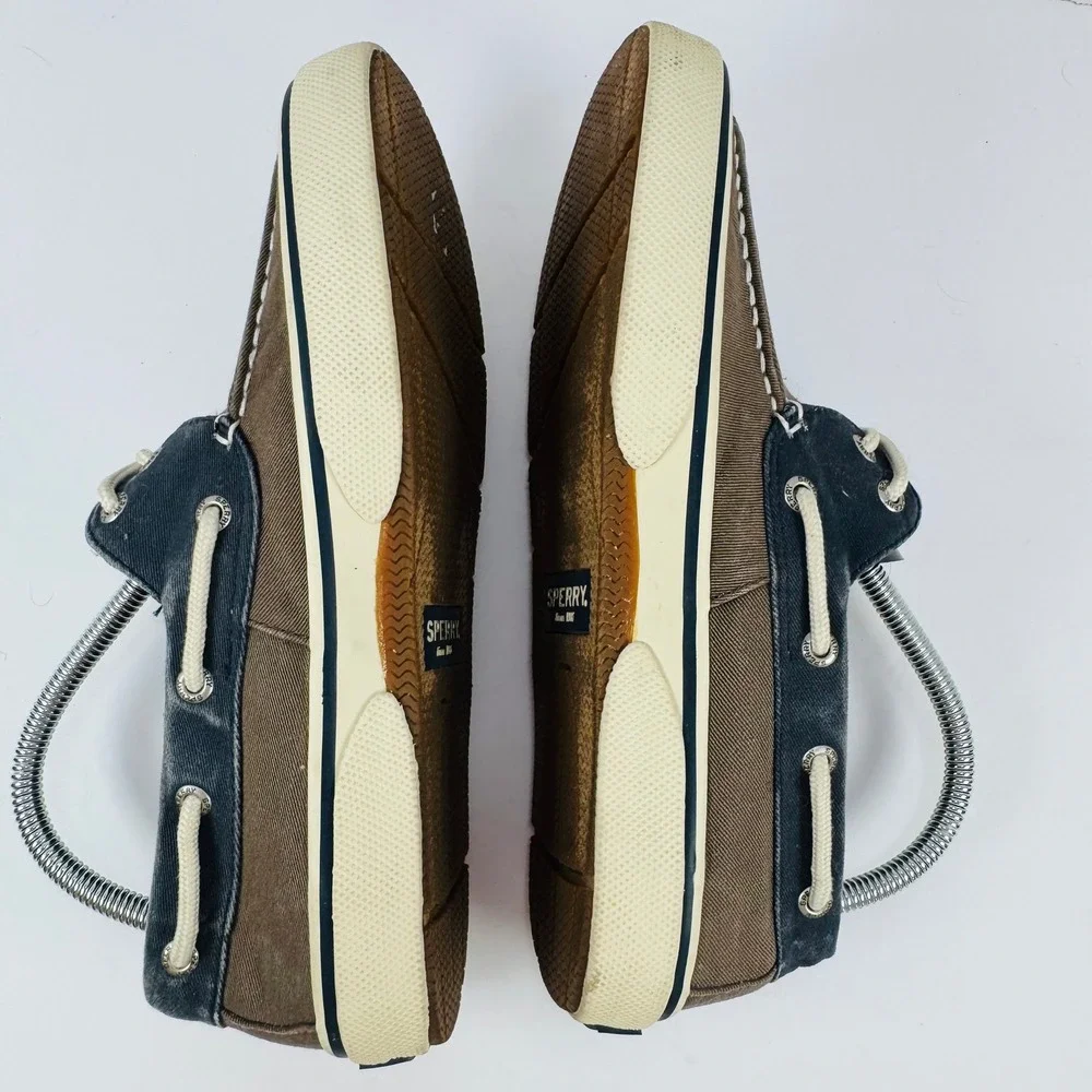 Sperry Top-Sider Bahama 2-Eye Mens 8M Brown Navy Canvas Boat Shoe STS13964
